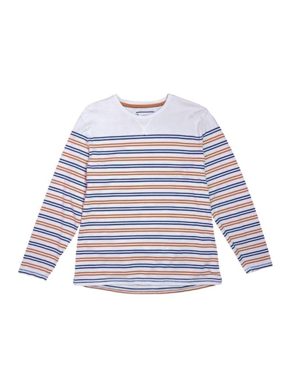FatFace Striped Long Sleeve T-Shirt Men's XL Cream Navy Orange Crewneck